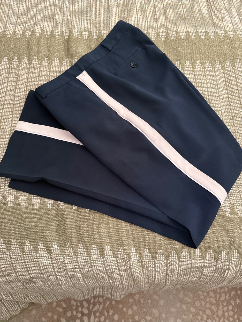 Banana Republic Navy Trousers with cream & white Side Stripes